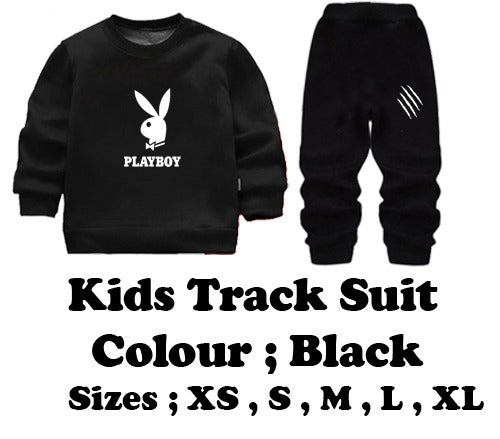 Kids PLAYBOY Printed Stylish Black & Black Tracksuit Set | Winter Fleece Sweatshirt & Trouser Outfit for Boys & Girls